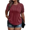 Blusas femininas elegantes verão tops plissados o-pescoço camiseta com renda de malha detalhando manga raglan blusa de ajuste fino para um