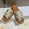 New Designer Women's Wooden Sandal sluffy flat bottomed mule slippers multi-color lace Letter canvas slippers summer home shoes luxury brand sandals Size 35-42