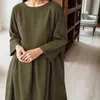 Vestido Vintage Cotton Linen Long Dresses for Women 2023 Autumn Solid Sleve Boho Maxi Bress Pocket Sould Tunic Shirt 240313