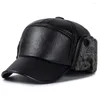 Casquettes de baseball Hommes Casquette de baseball PU Cuir Peluche Chaud Hiver Sports de plein air Earflap Chapeau de chasse