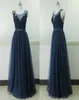 Sheer Neck Lace Applique Evening Gowns Cheap Tulle Navy Blue Lace Prom Party Dress For Weddings Guest Aline Sexy Long Real Po 8027491