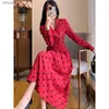 Vestidos casuais básicos moda gola emendada zíper faixas polka dot midi vestido roupas femininas 2024 primavera novo solto escritório senhora senhoras vestidos l2403