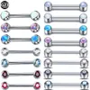 10 pièces G23 opale mamelon Piercing 14G langue anneau fil interne cristal Barbell femmes corps bijoux 240311