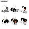 Somesoor Natural Black Hair Girl Magic Afro Printed Trä droppe örhängen Goddess Wood Round Loops Dingle Smycken för kvinnliga gåvor 240311