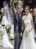 Pippa Middleton in Lace Wedding Dresses High Neck Aline Learls Gray Bust Wath With With Sleeves Chapel Bridal Orvics6597889