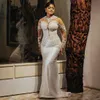 2024 Aso Ebi Mermaid Wedding Dress for Bride Bridal Gowns Jewel Long Sleeves Elegant Wedding Gowns Beaded Lace Pearls Illusion Dress for African Black Women NW142