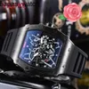 Richardmill Needles Luxury Watches Three Rubber Watch 43mm Business Day Quartz Movement Montre de Luxe Male Hollowed Design Folding Buc