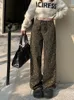 Slergiri Leopard Print Jeans Womens Y2K Retro Loose High Weist بشكل مستقيم Wideleg Pants Harajuku Streetwear 240307