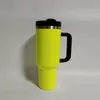 Neon Color 40oz Reusable Tumbler Fluorescent Paint Tumblers with Handle and Straw Stainless Steel Insulated Travel Mug Tumbler DIY