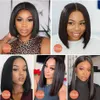 Perruque Bob Lace Frontal Wig brésilienne naturelle, cheveux lisses, HD, pre-plucked, densité 250, transparente, pour femmes