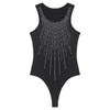 Scenkläder kvinnor glittrande strass gymnastik leotards bodysuit balett dans ärmlös akrobatik figur skridskoåkning jumpsuit danskläder