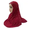Vêtements ethniques Haute Qualité Taille Moyenne 70 60cm Musulman Amira Hijab avec strass Perles Tirez sur l'écharpe instantanée islamique Head Wrap Priez