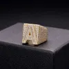 custom hiphop big bling full iced out cz moissanite brass 925 silver A to Z 26 letter baguette rings for men