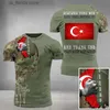 メンズTシャツトルコ陸軍ベテランスカルTシャツメン3DターキーフラッグカモフラージュプリントTシャツミリタリーカモトップ兵士戦術ショートSLVE Y240321