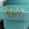 2024 Bijoux Designer Marque Stud S925 Argent Sterling Plaqué Amour Noeud Boucles D'oreilles Femmes Brillant Cristal Doux Belle Papillon Bowknot Boucles D'oreilles Anneaux D'oreille