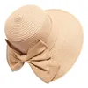 Ampla borda chapéus dobrável grande floppy meninas chapéu de palha sol com bowknot elegante proteção sombreamento moda praia bonés para mulher 2024