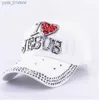 Ball Caps WJ2381 i red heart Jesus Denim jeans cloth Artificial stones bling Cotton Baseball Cs L240314