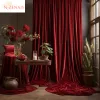 Rideaux Rideaux en velours rouge rétro pour salon, occultant, fenêtre de chambre à coucher, cantonnière européenne de luxe personnalisée, arrière-plan de scène de mariage en Tulle
