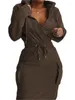 Vestidos de trabajo Y2K Sólido Conjunto de 2 piezas Mujeres Sudaderas con capucha de manga larga Falda midi Primavera Otoño Casual Sudadera de punto Trajes Trajes de calle