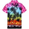 Мужские повседневные рубашки 2024, кокосовая пальма, 3D принт, страусиный пляж, S-3XL, модные блузки с короткими рукавами и гитарой, гавайская одежда