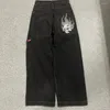 Jeans pour hommes Streetwear JNCO Y2K Hommes Harajuku Hip Hop Skull Graphics Imprimer Rétro Pantalon Noir Baggy Taille Haute Pantalon à Jambes Larges