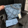Laides Designer -Münzblau -Denim Stickerei gesteppt 22 Einkaufstaschen SHW Crossbody Schulterhandtaschen mit Brieftasche große Kapazität Outdoor -Geldbörse 32x31cm