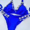 مرصع بالجواهر البيكيني مجموعة النساء الملكي الأزرق 2 قطعة ملابس السباحة الفاخرة بدلة الاستحمام تغطية ملابس السباحة 240308
