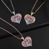 Smycken hiphop kärlek foto hänge för män och kvinnor par hjärtformad bildram zirkonhalsband med hög kvalitet