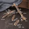 Hair Clips Vintage Gold Color Tiaras Combs With Hairpins Sets Crystal Leaf Rhinestone Pearl Headpiece Wedding Bridal Accessories