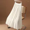 Skirts Fashion Reversible Tulle Long Skirt For Women 2024 Spring Autumn Elegant Solid Mesh High Waist Pleated Midi Female Z410