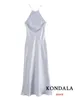 Abiti casual KONDALA Sexy argento raso backless vestito da partito delle donne senza maniche Cami lungo setoso moda 2024 estate elegante Mujer Abiti