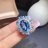 Clusterringen KJJEAXCMY Fijne sieraden 925 sterling zilver ingelegd natuurlijke blauwe topaas damesluxe prachtige OL-stijl edelsteenring met doos