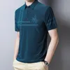 Summer Polo Turn-Down Collar Kort ärm T-shirt Mens Printed Loose Mercerized Cotton Strip Plaid Button Fashion Tops 240312