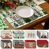 Table Mats 4Pcs Christmas Linen Meal Mat Nutcrackers Xmas Snowman Placemats Set Winter Family Dining Decoration Vintage