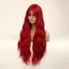 Oneononly czerwona peruka długa z grzywką naturalne peruki imprezowe dla kobiet bardzo falowe włosy 240229