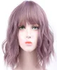 흑인 여성을위한 Short Wavy Wige African American Synthetic Bulk Hair Hair Purple Wigy with Bangs Heattance Cosplay Wig8398250