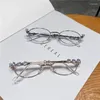 Lunettes de soleil ovales nuances strass Bling montures de lunettes lentille claire petit rond femmes hommes métal rétro diamant cadre lunettes