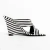 Slippers Square Peep Toe Slope High Heel Striped Design Saltos Alto Femininos Concise FringeWedges Outdoors