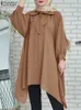 Этническая одежда ZANZEA, винтажная асимметричная рубашка с длинными рукавами, осенняя свободная женская рубашка на шнуровке на пуговицах, повседневная блузка Abaya Blusas
