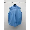 Vintage skjortor för kvinnor ärmlös blå singelbröstning av krage toppar tankar skjortor damer sommar 2024 FZ2403143