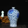 Vazo jingdezhen seramik el boyalı antika çatlak camlı mavi ve beyaz porselen vazo çiçek oturma odası dekorasyon evi