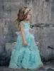 2024 Menthe Vert Robes De Fille De Fleur Occasion Spéciale Pour Les Mariages À Volants Enfants Pageant Robes Fleurs Longueur De Plancher Dentelle Robe De Communion De Fête