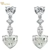 Pendientes colgantes Wong Rain 925 Plata de ley G Color Hielo triturado Corte Corazón Laboratorio Zafiro Diamantes con alto contenido de carbono Gota Joyería fina