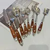 Geschirr Sets 1 stück Edelstahl Gabel Löffel Messer mit Holzgriff Geschirr Retro Besteck für Home Bankett Küche