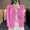 Women's Knits Summer Ice Linen Cardigan Coat Bat Knit Loose V-Neck Long-Sleeved High-End External Air Conditioning Shirt Sun