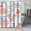 Cortinas divertidas de desenho animado, cortina de chuveiro de gato, animais fofos, cortina de banheiro infantil, decoração de tecido à prova d'água com ganchos