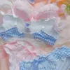 Bras Sets Japanese Bra And Panty Set Teenage Girls Without Steel Ring Lingerie Sexy Plaid Lace Sweet Cotton Cup Underwear Female