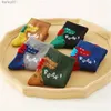 Meias infantis 5 pares de meias com estampa de dinossauro fofo para meninos e crianças respiráveis e confortáveis de alta elasticidade absorventes de suor yq240314