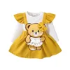 Shuing Toddler Baby Girl Valentine S Day Outfits Bear Brodery Aline Dress Långärmlig ruffle Rund Neck Princess Kjol 240228