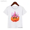 T-shirt Nuove magliette per bambini divertente unicorno stampa zucca di halloween per bambini costume di halloween moda ragazzi / ragazze magliette universali ldd240314